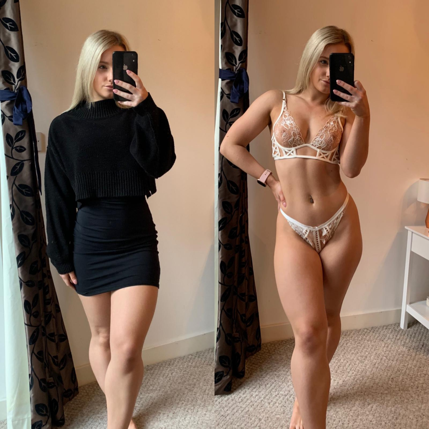 Светловолосая девушка снимая селфи демонстрирует себя в разной одежде и голышом – фото 3