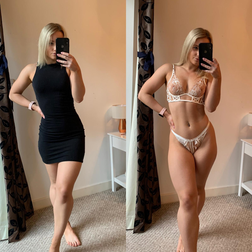 Светловолосая девушка снимая селфи демонстрирует себя в разной одежде и голышом – фото 5