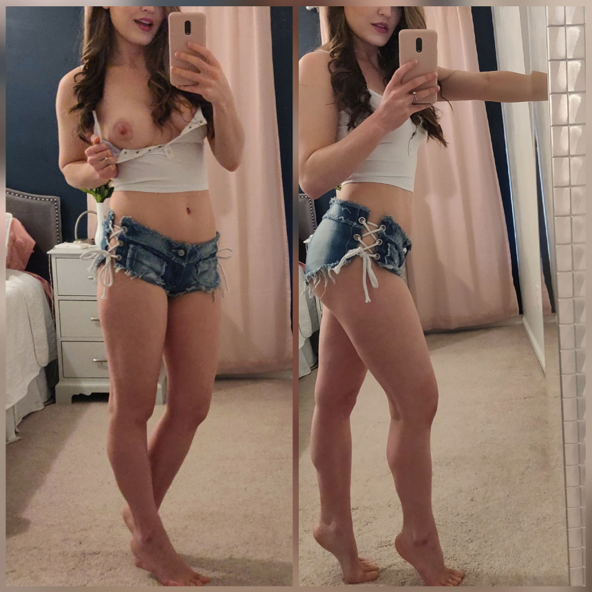 A young lady tries on different outfits and admires her reflection in the mirror, then takes them off, remaining naked – photo 19